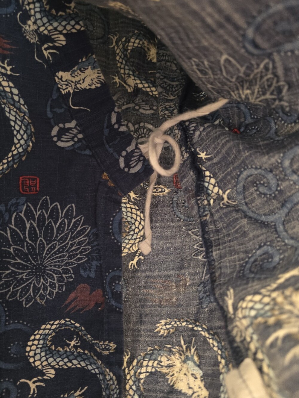 🎰Japanese Jinbei Women's Navy Dragon Print Wrap Top Gang Buster - Picture 6 of 9